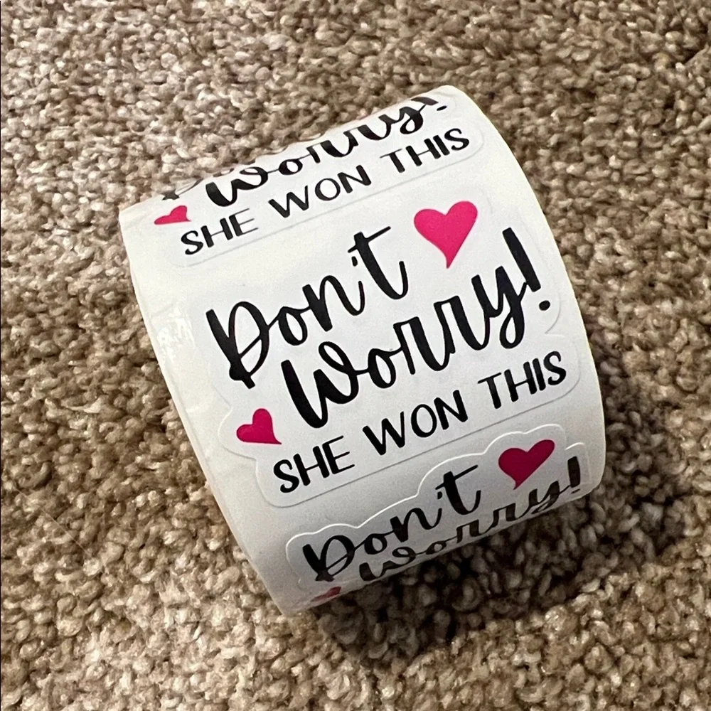 Set of 50 'Don't Worry' Stickers with Pink Hearts